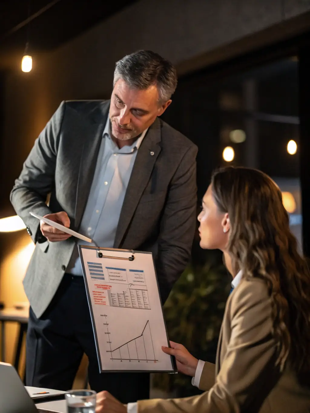 A professional coach guiding a client through a strategic planning session, emphasizing personalized support and goal setting.